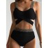 High-Waisted Hollow Leopard Sequined Split-Joint Padded Spaghetti-Neck Bikini Swimsuit