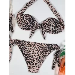 Leopard Off-the-shoulder Bikini Swimsuit