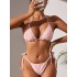 Padded Backless Bandage Checkerboard Solid Color Bikini Swimsuit