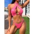 Padded Backless Bandage Hollow Halter-Neck Bikini Swimsuit