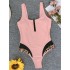 Zipper Front Seamless One Piece Swimsuit