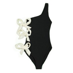 One-Shoulder Solid Bowknot One-Piece Bikini Swimsuit