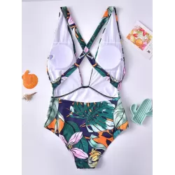 Floral-Print Backless One-Piece Swimwear