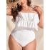 Padded Lacy Ruffled Solid Color Spaghetti-Neck One-Piece Swimwear