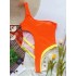 Contrast Color Split-Joint Asymmetric One-Shoulder One-Piece Swimwear