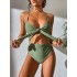 Padded Bandage Belly-Hollow Solid Color Deep V-Neck One-Piece Swimwear