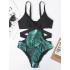 Monokini Spaghetti-Neck Monstera Ceriman Color-Block One-Piece Swimwear