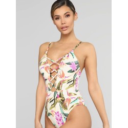 Floral Printed Hollow Backless Sexy One-Piece Swimwear