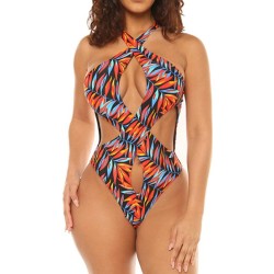 Floral-Print Bandage Hollow One-Piece Swimwear