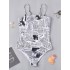 Newspaper-Print One-Piece Swimwear