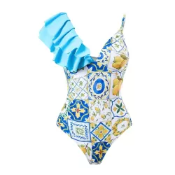 Floral Print One Shoulder Swimsuit