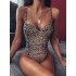 Padded Backless Leopard Spaghetti-Neck One-Piece Swimwear