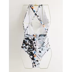 Deep V-Neck Leopard Double Color Split-Joint Bandage One-Piece Swimwear