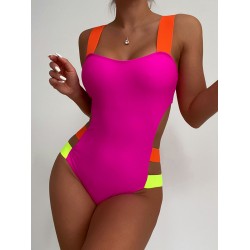 Fuchsia Contrast Color One-Piece Swimsuit