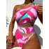 One Shoulder Hollow Color Block One Piece Swimsuit