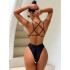 Hollow Padded Solid Color Deep V-Neck One-Piece Swimwear