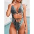 Padded Backless Bandage Hollow Snakeskin One-Piece Swimwear