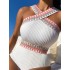 Padded Hollow Striped One-Piece Swimwear