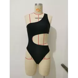 One-Shoulder Hollow Solid Color One-Piece Swimsuit