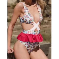 Monokini Sleeveles Backless Hollow Falbala One-Piece Swimwear