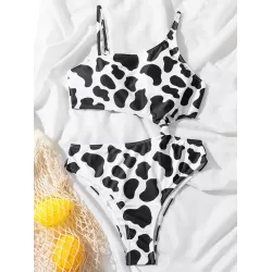 Monokini Sleeveless Black Printed Padded One-Piece Swimwear
