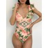 Deep V-Neck Falbala Padded Backless One-Piece Swimwear