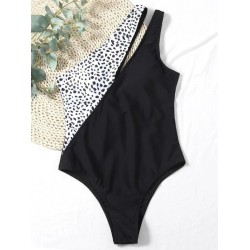 Leopard Split-Joint One-Shoulder Padded Elasticity One-Piece Swimwear