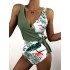 Deep V-Neck Monstera Ceriman Split-Joint One-Piece Swimwear