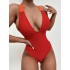 Deep V-Neck Solid Color Sexy Slim Backless One-Piece Swimwear