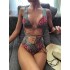 Floral Print Bandage Hollow Backless Sexy Slim One-Piece Swimwear