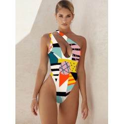 Fashion One-Shoulder Cropped Hollow Floral One-Piece Swimwear