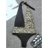 Leopard Print Split-Joint Asymmetric High-Neck One-Piece Swimwear