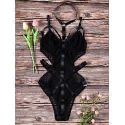 Net Yarn Split-Joint Bandage One-Piece Teddy Lingerie