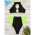 Patchwork Hollow Split Bikini Swimsuit