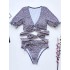 Floral-Print Short Sleeves Split Bikini Swimsuit