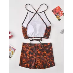 Leopard Print Bandage Backless Split Bikini Swimsuit