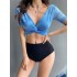 Korean Sexy V-Neck Half Sleeve Split Tankini Swimsuit