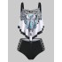 Floral-Print Conservative Bandage Cropped Split Tankini Swimsuit