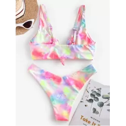 Gradient Tankini Square-Neck Split Bikini Swimsuit