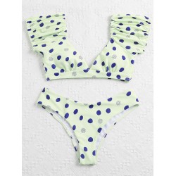 Polka-Dot Puff Sleeves Split Tankini Swimsuit