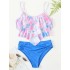 Gradient Printed Falbala Tiered Split Tankini Swimsuit