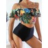 Off-The-Shoulder Floral Falbala Tank High-Waisted Bikini Swimwear