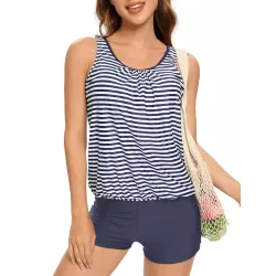 Ethnic Printed Adjustable Spaghetti-Neck Tankini Swimsuit