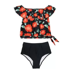 One-Shoulder Floral Printed High-Waisted Tankini Swimwear
