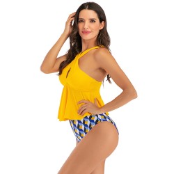 Floral Printed Falbala High-Waisted Tankini Swimwear