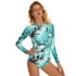 Floral Printed Ink Style Long Sleeves Zipper One-Piece Wetsuits