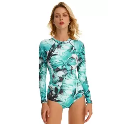 Floral Printed Ink Style Long Sleeves Zipper One-Piece Wetsuits