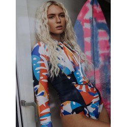Long Sleeves Zipper Abstract Printed One-Piece Wetsuit