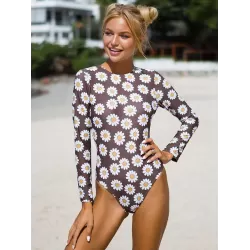 Long Sleeves Floral Printed Backless Wetsuit