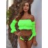 Off-The-Shoulder Pleated Split-Joint Leopard Print Brazilian Wetsuit